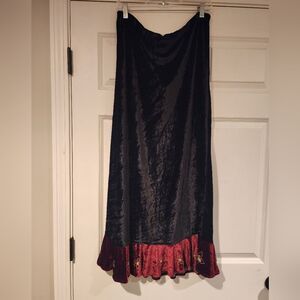 Flashback Vintage black and red velour maxi skirt L